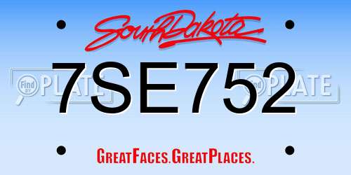 7SE752 South Dakota License Plate