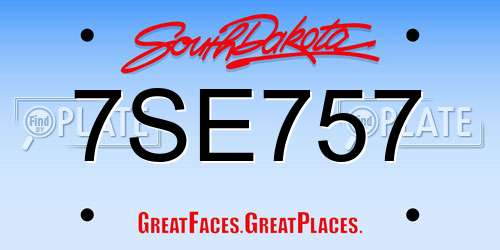 7SE757 South Dakota License Plate