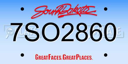 7SO2860 South Dakota License Plate