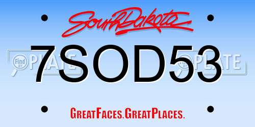 7SOD53 South Dakota License Plate