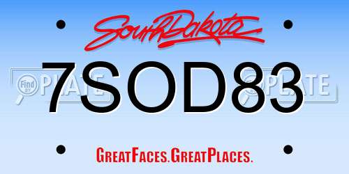 7SOD83 South Dakota License Plate
