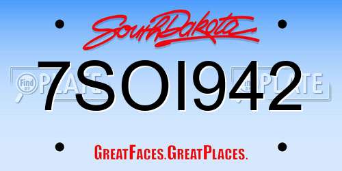 7SOI942 South Dakota License Plate