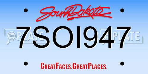 7SOI947 South Dakota License Plate