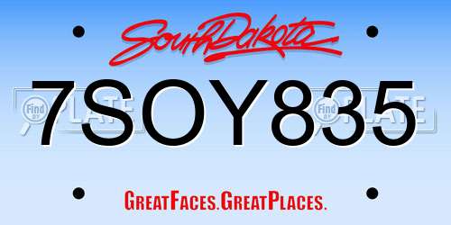7SOY835 South Dakota License Plate