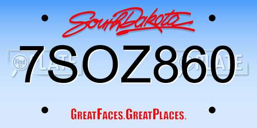 7SOZ860 South Dakota License Plate