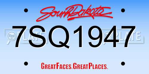 7SQ1947 South Dakota License Plate