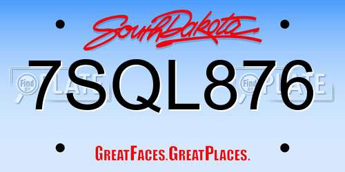 7SQL876 South Dakota License Plate