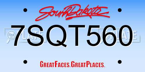 7SQT560 South Dakota License Plate
