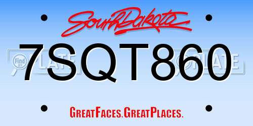 7SQT860 South Dakota License Plate