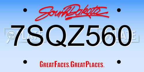 7SQZ560 South Dakota License Plate