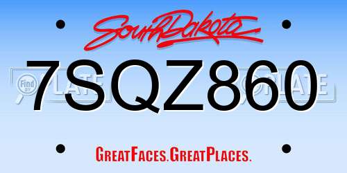 7SQZ860 South Dakota License Plate