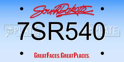 7SR540 South Dakota License Plate