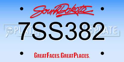 7SS382 South Dakota License Plate