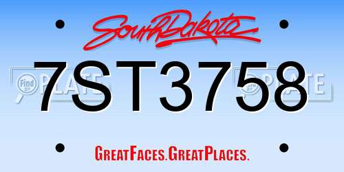 7ST3758 South Dakota License Plate