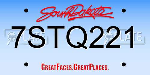 7STQ221 South Dakota License Plate