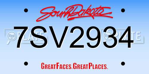 7SV2934 South Dakota License Plate