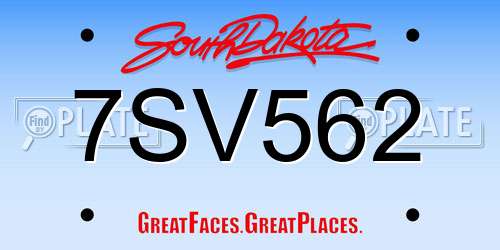 7SV562 South Dakota License Plate