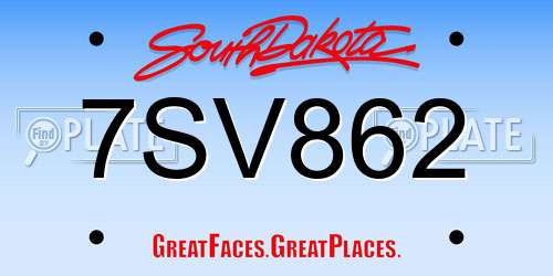 7SV862 South Dakota License Plate