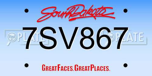 7SV867 South Dakota License Plate