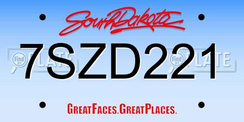 7SZD221 South Dakota License Plate