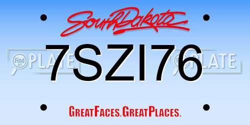 7SZI76 South Dakota License Plate