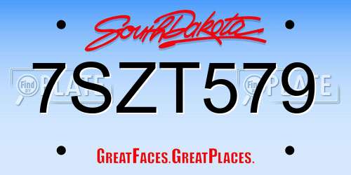 7SZT579 South Dakota License Plate