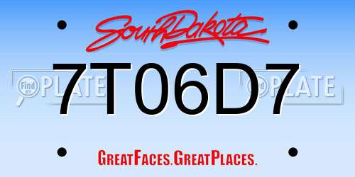 7T06D7 South Dakota License Plate
