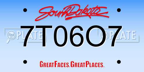 7T06O7 South Dakota License Plate