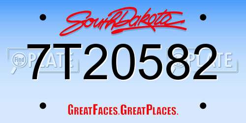 7T20582 South Dakota License Plate