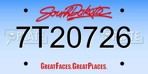 7T20726 South Dakota License Plate