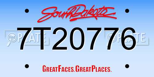 7T20776 South Dakota License Plate