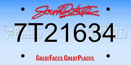 7T21634 South Dakota License Plate