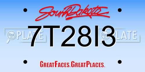 7T28I3 South Dakota License Plate