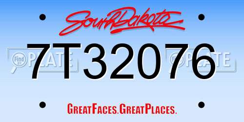 7T32076 South Dakota License Plate