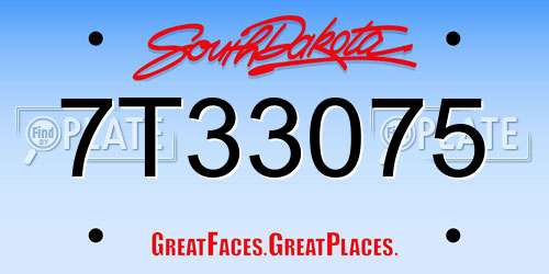 7T33075 South Dakota License Plate