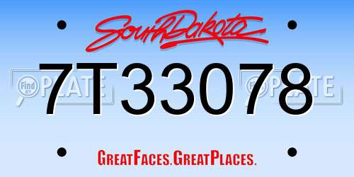 7T33078 South Dakota License Plate