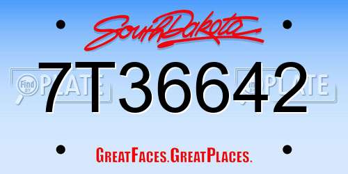 7T36642 South Dakota License Plate