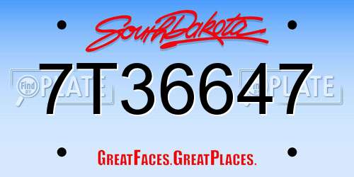 7T36647 South Dakota License Plate