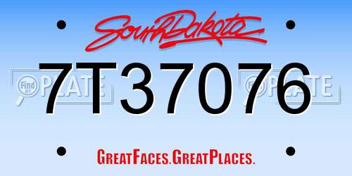 7T37076 South Dakota License Plate