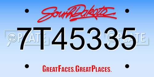 7T45335 South Dakota License Plate