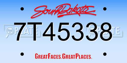 7T45338 South Dakota License Plate