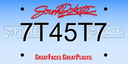 7T45T7 South Dakota License Plate