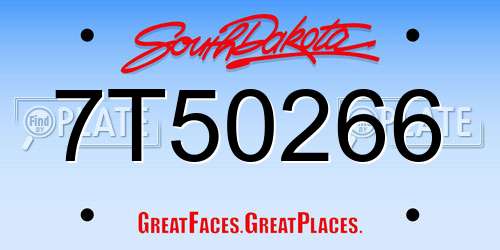 7T50266 South Dakota License Plate