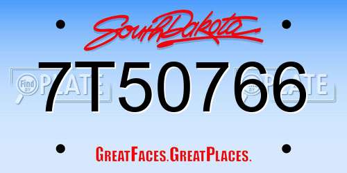 7T50766 South Dakota License Plate