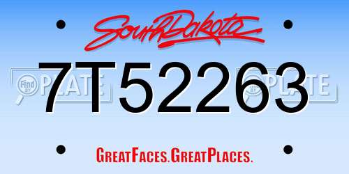 7T52263 South Dakota License Plate