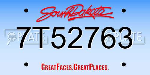 7T52763 South Dakota License Plate