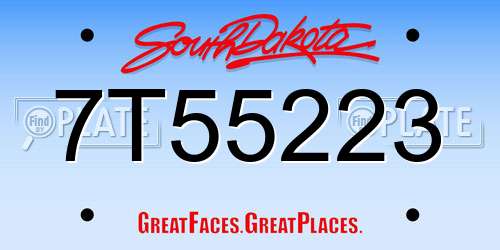 7T55223 South Dakota License Plate