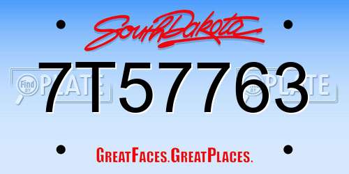 7T57763 South Dakota License Plate