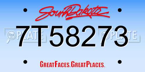 7T58273 South Dakota License Plate