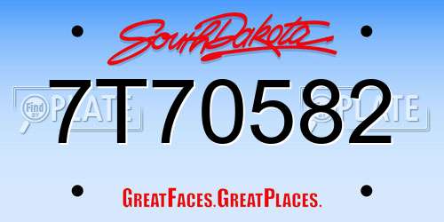 7T70582 South Dakota License Plate